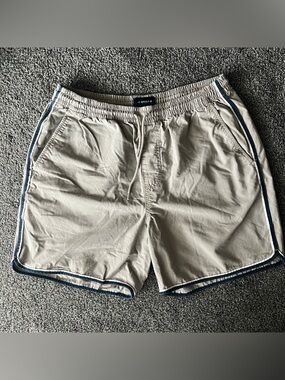 J. Crew Khaki Casual Drawstring Shorts with Navy Trim